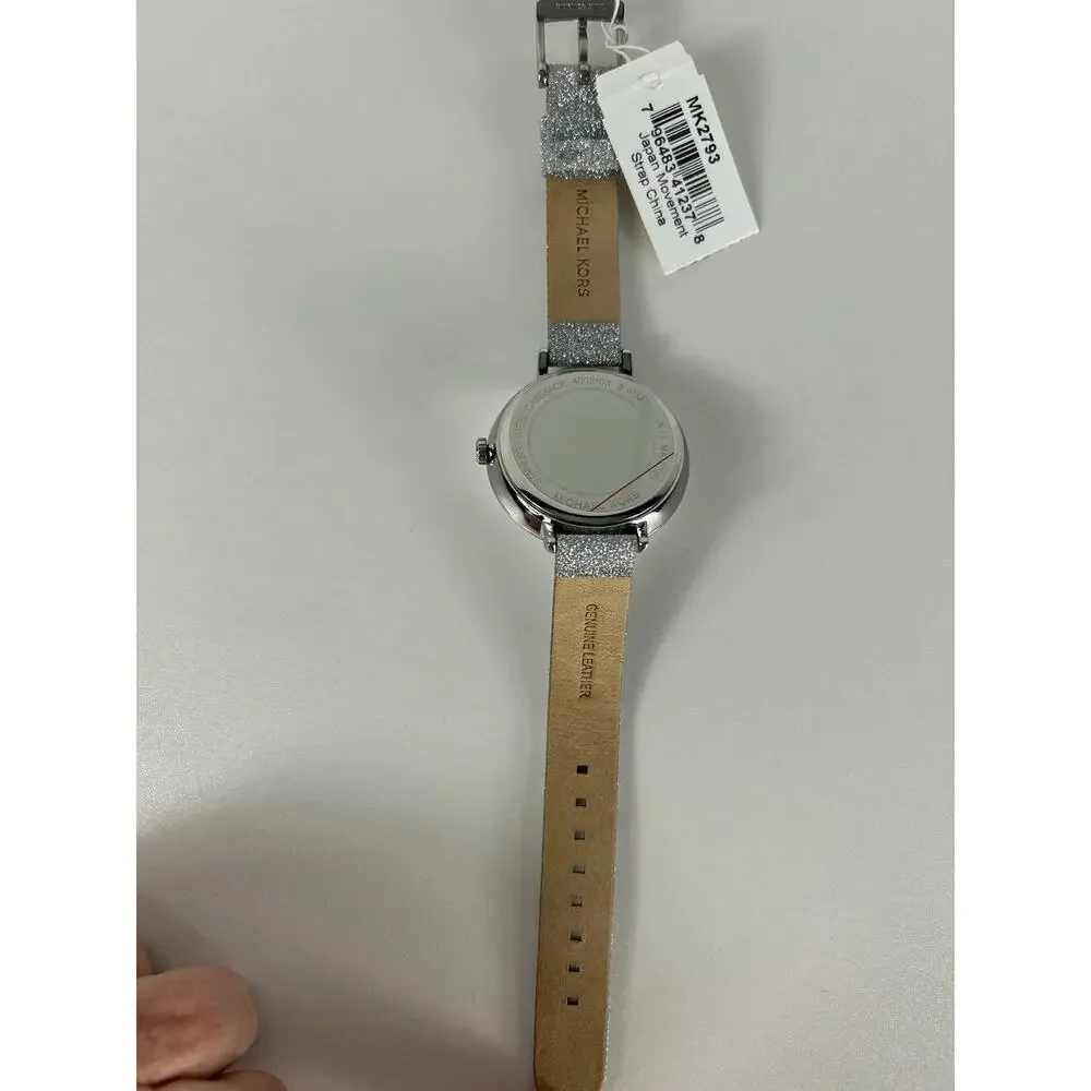 Michael Kors Women's Charley Silver Dial Leather Strap Watch MK2793 NWT